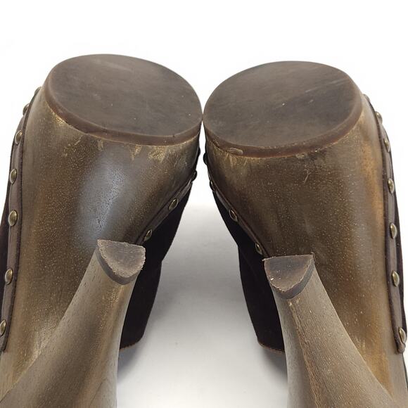 Vtg Y2K Steve Madden Boiling Mule Clogs 7M Brown Leather Wood Heel 70s 90s - Picture 7 of 7